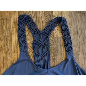 Lagaci Blue Crochet Cotton Tank Dress Macrame Racerback Boho Mini L